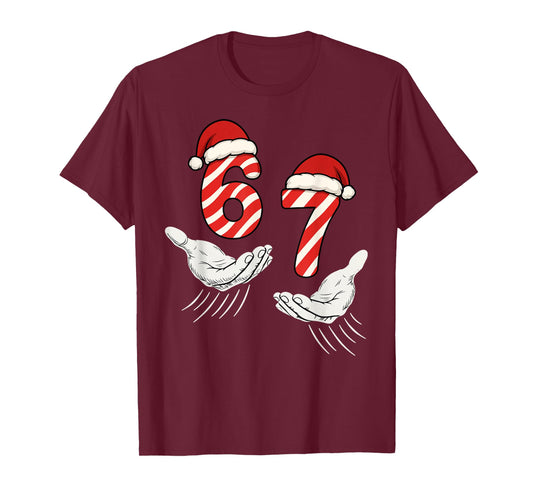 Six Seven 67 Christmas 6 7 Kids 67 Youth Boys 6-7 Meme Hands T-Shirt