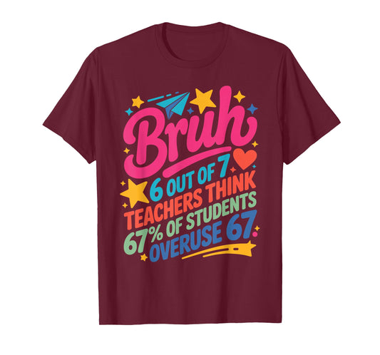 6 Out of 7 Teachers Think 67% of Students Overuse 67 Teacher T-Shirt