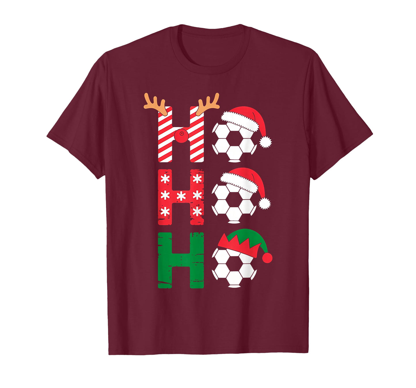 Funny Ho Ho Ho Soccer Christmas Santa Reindeer Elf Xmas Kids T-Shirt