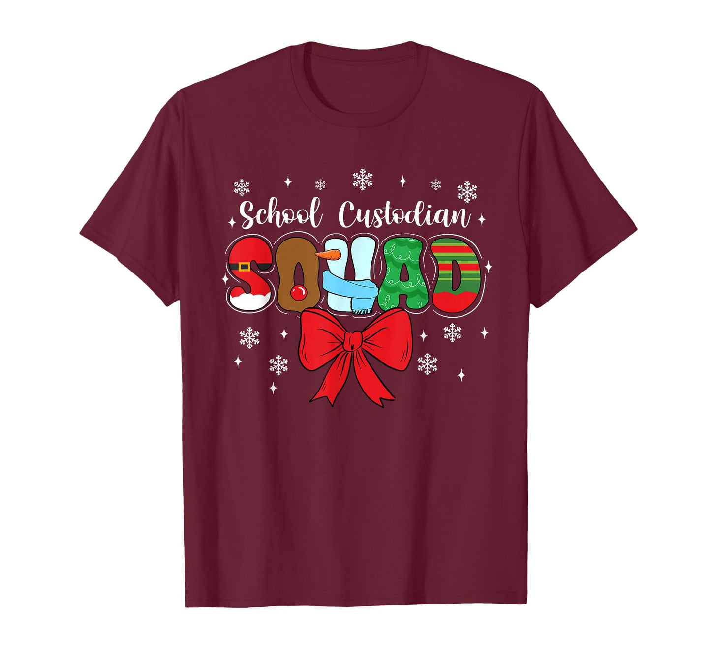 School Custodian Squad Bow Pencil Funny Christmas T-Shirt
