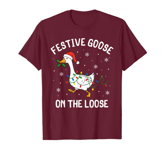 Festive Goose on Loose Christmas Duck Light Xmas Holiday T-Shirt