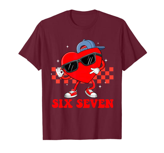 Funny Meme Six Seven 6 7 Valentine Groovy Heart Men Boy Kid T-Shirt
