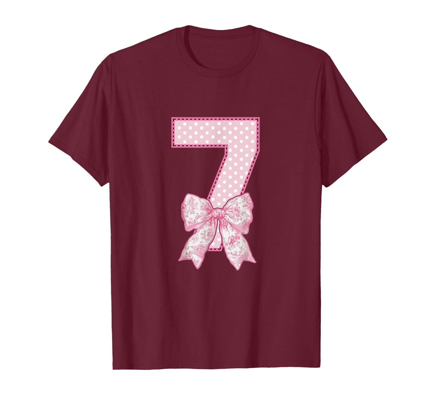 7th Birthday Shirt Girl Coquette Bow Kids Seven 7 Year Old T-Shirt