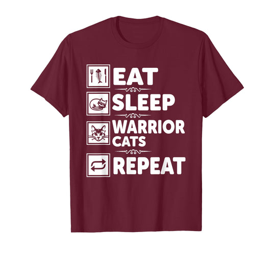 Cat & Cats Lover - Eat Sleep Warrior Cat Repeat - Cat T-Shirt