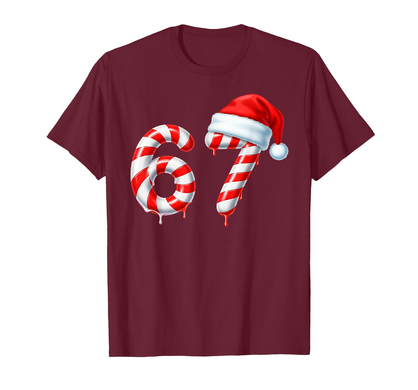 Funny Six Seven 67 Meme Christmas Humor Candy Cane Santa Hat T-Shirt