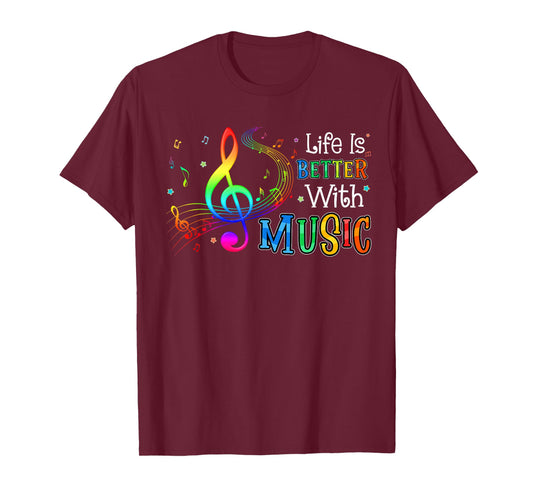 Life is Better with Music Notes Teen Girl Women Musician T-Shirt