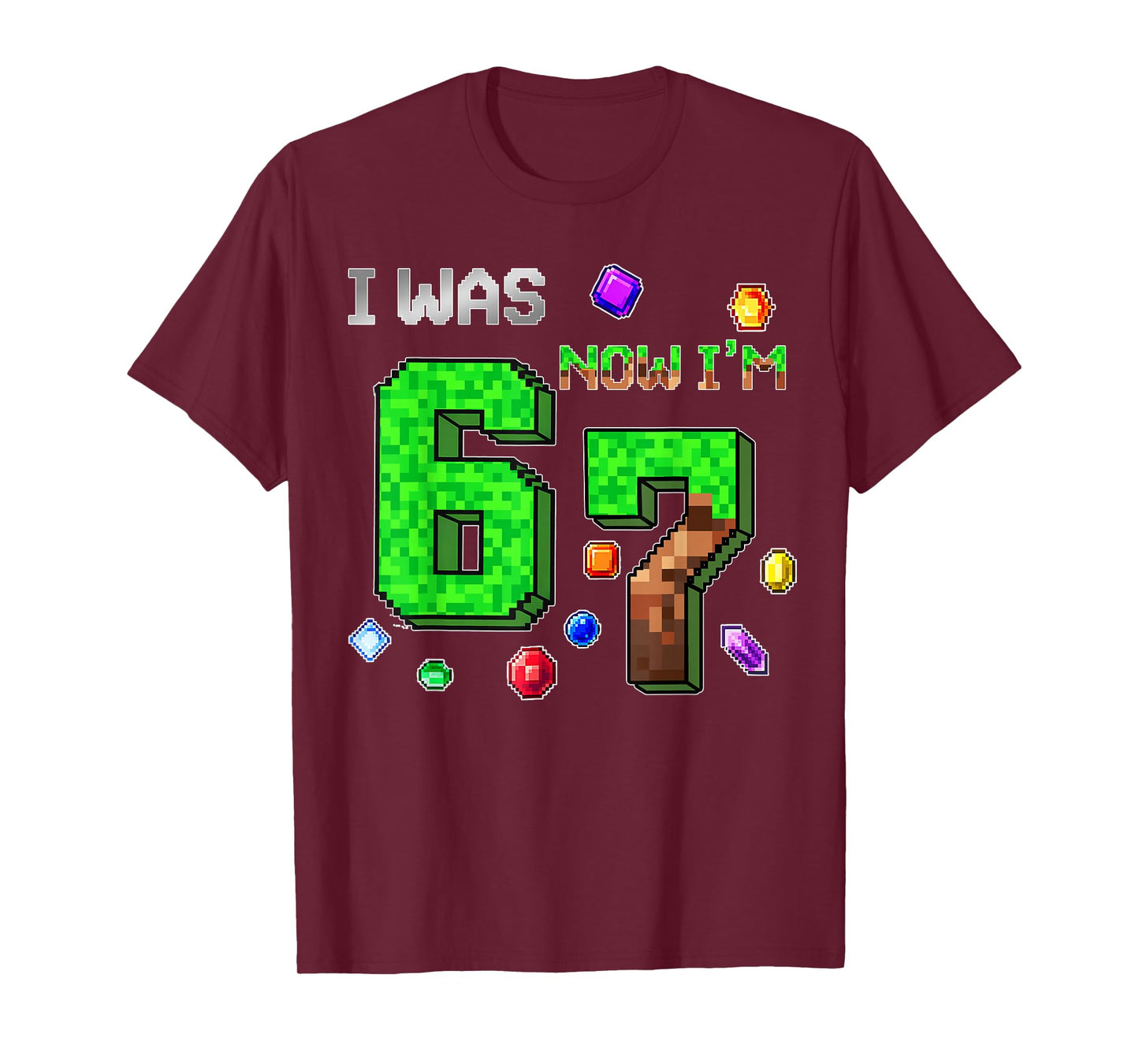 I was 6 Now I'm 7 Year Old 7th Birthday Boy Pixel Block T-Shirt