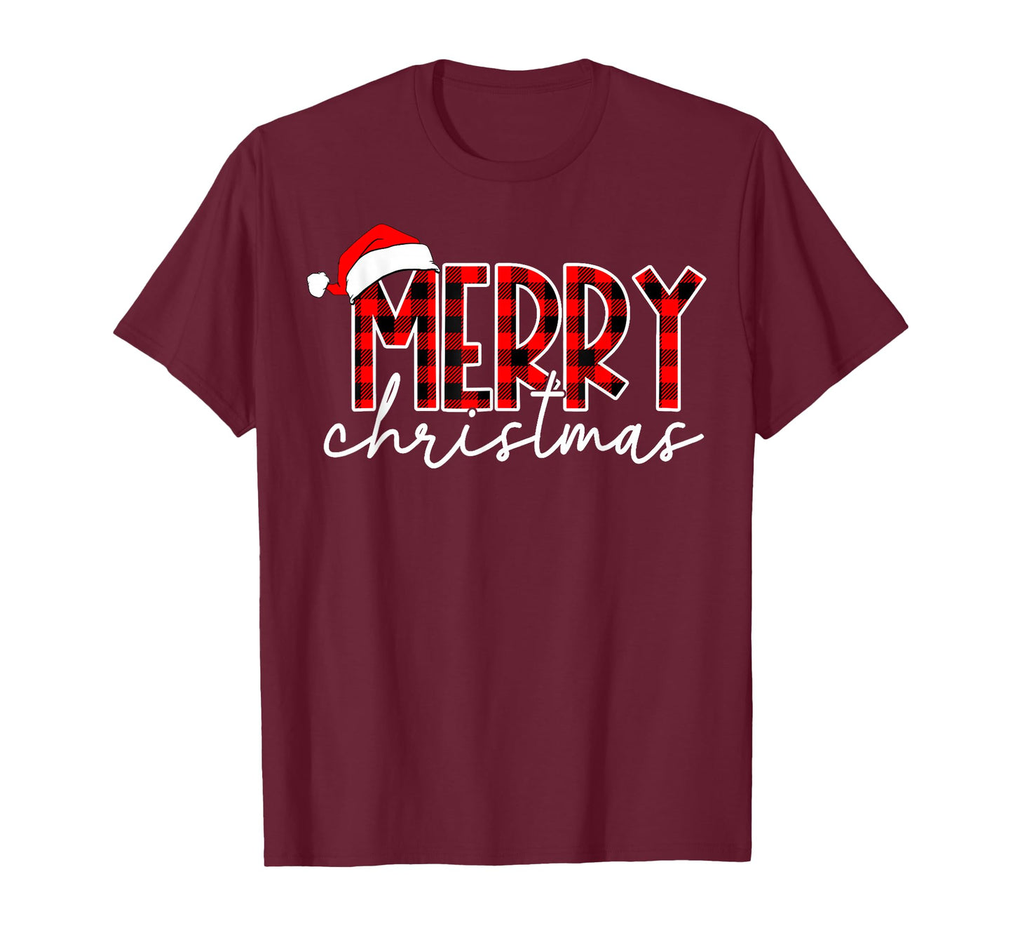 Merry Christmas Buffalo Plaid Red Santa Family Xmas Pajamas T-Shirt