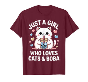 Just A Girl Who Loves Cats and Boba Kawaii Bubble Tea T-Shirt
