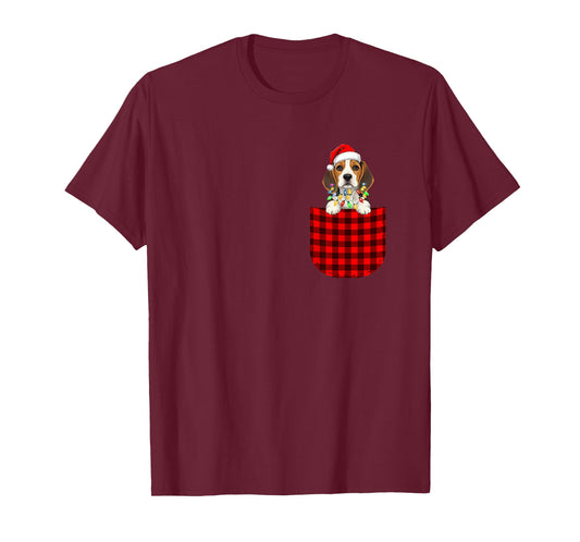Beagle Dog Buffalo Red Plaid Pocket Christmas Funny T-Shirt