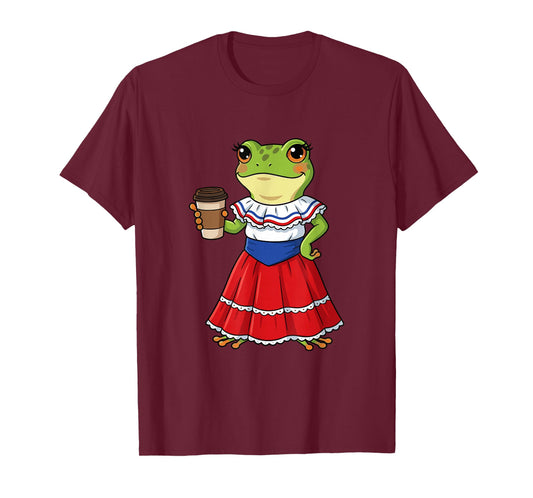 Funny Puerto Rican Cute Coqui Coffee Traditional Dress T-Shirt