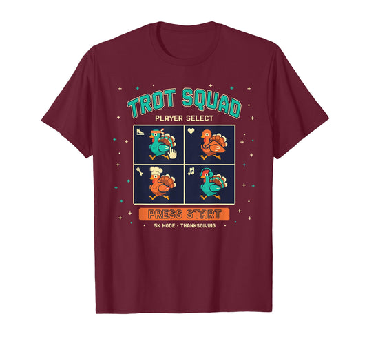 Funny Running Turkey Trot Squad 2025 Thanksgiving Pixels T-Shirt