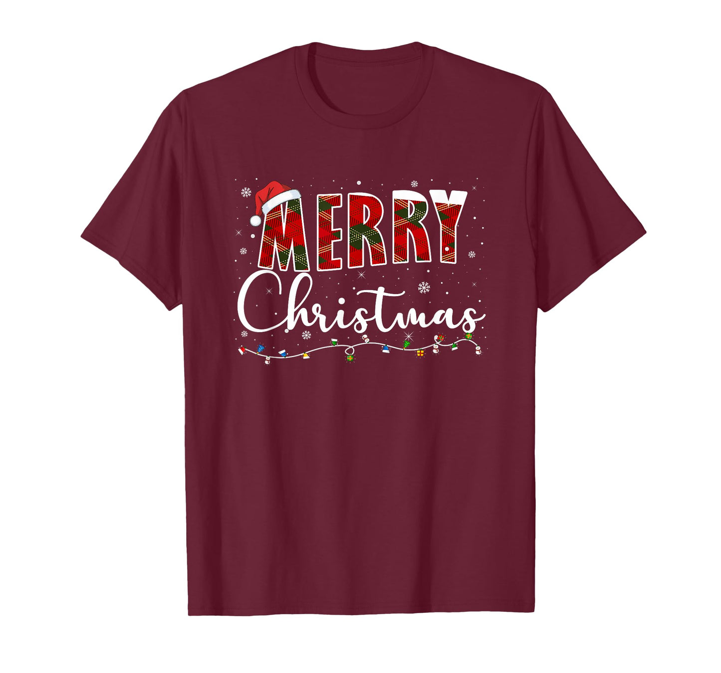 Merry Christmas Lights, Red Santa Hat Xmas Family Men Women T-Shirt