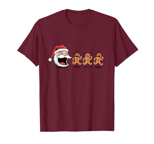 Funny Santa Chasing Gingerbread Men Christmas T-Shirt