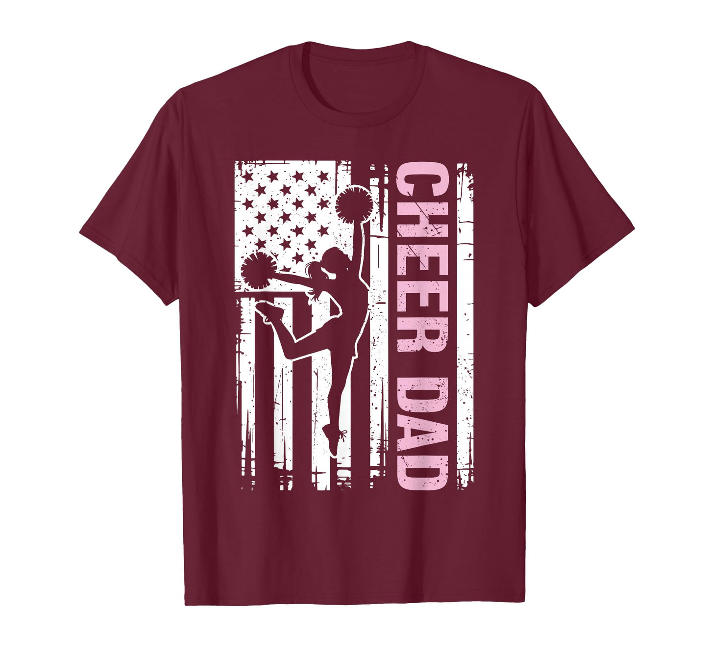 Cheer Dad Distressed American Flag Pink Cheerleader Vintage T-Shirt