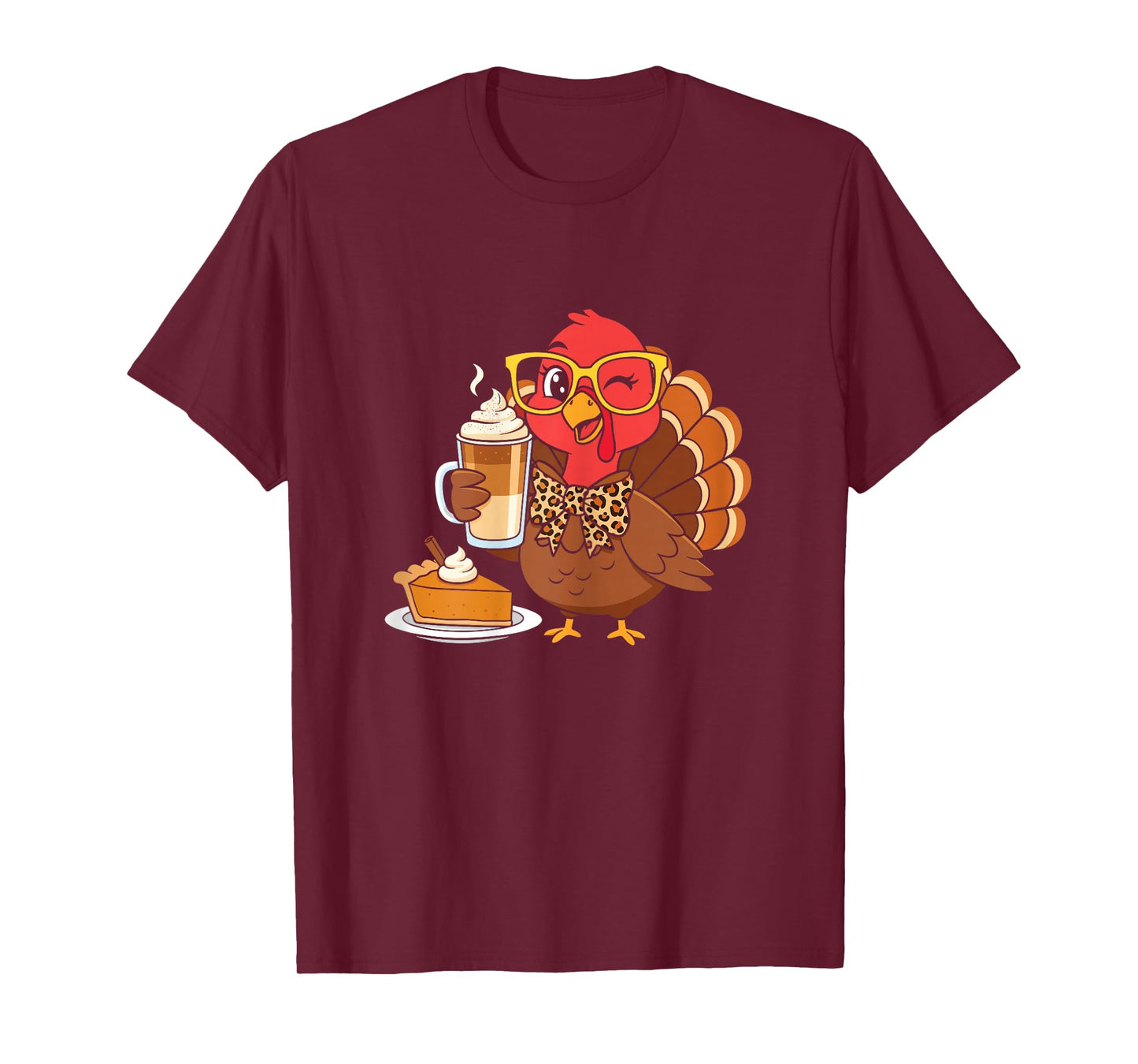 Turkey Drinking Coffee Bow Thanksgiving Womens Funny Gifts T-Shirt