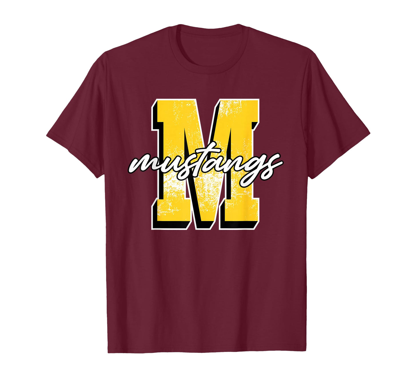 Yellow Mustang Pride School Spirit Game Day Mustangs Letter T-Shirt