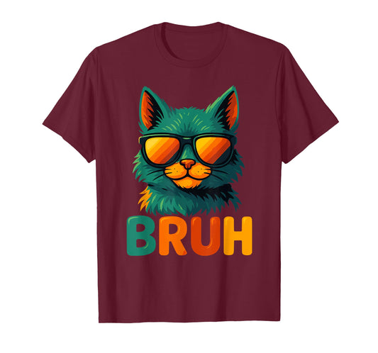 Funny Meme Saying Bruh Cat Sunglasses T-Shirt