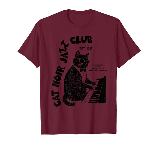 Cat Noir Jazz Club Retro Music T-Shirt