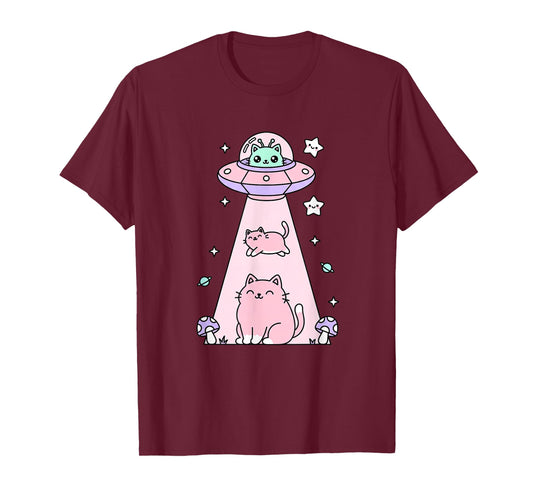 Cat UFO Kawaii Space Cat Art, Cute Alien Cat Cat Lovers T-Shirt