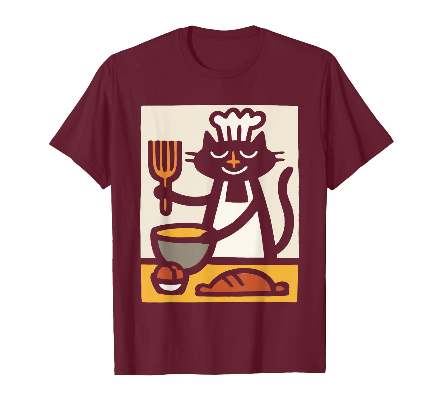 Retro Black Cat Baker Cute Chef Baking Illustration Art T-Shirt