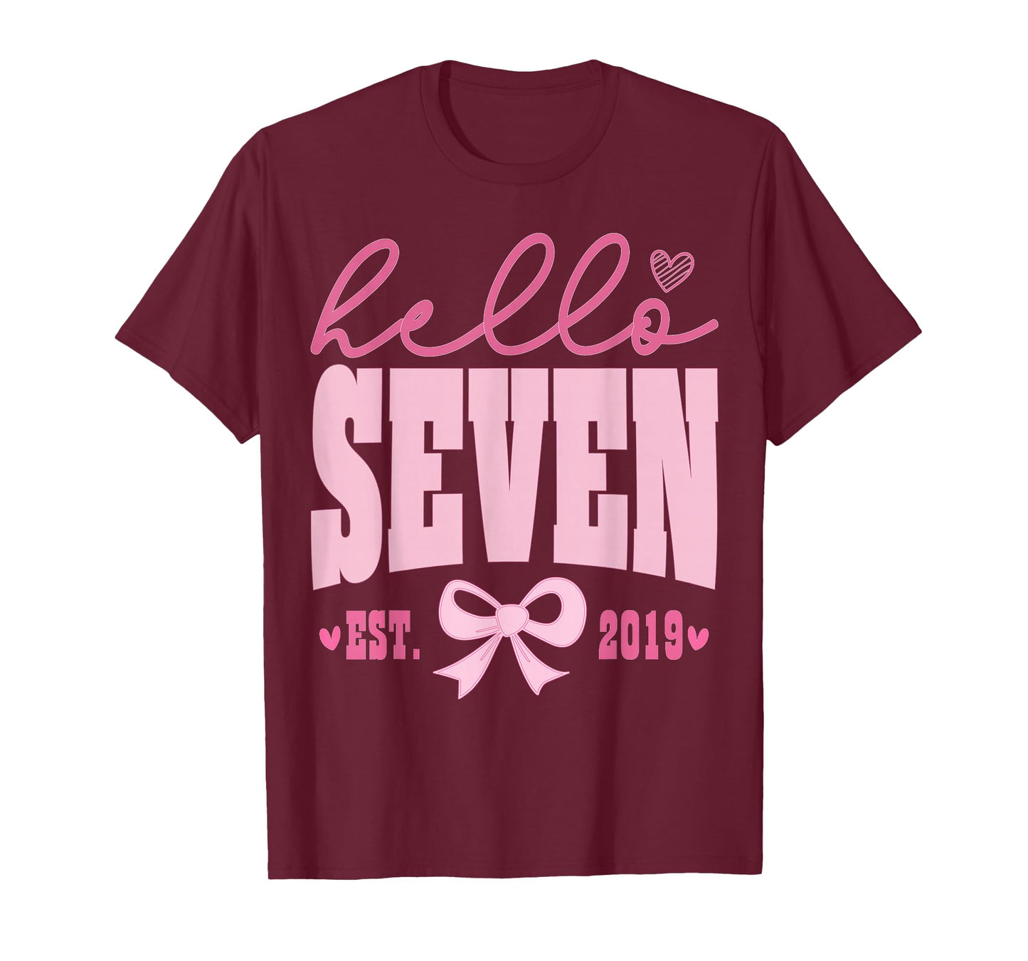 Hello Seven Est 2019 Cute Coquette Bow 7th Birthday Girls T-Shirt