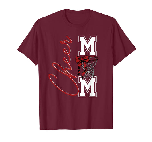 Basketball Game Cheerleading Sport Cheer Mom Mama Bow Red T-Shirt