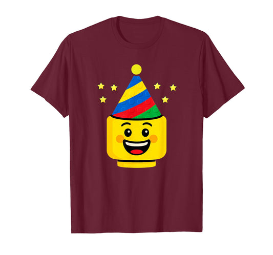 Building Bricks Birthday Master Builder with Birthday Hat T-Shirt