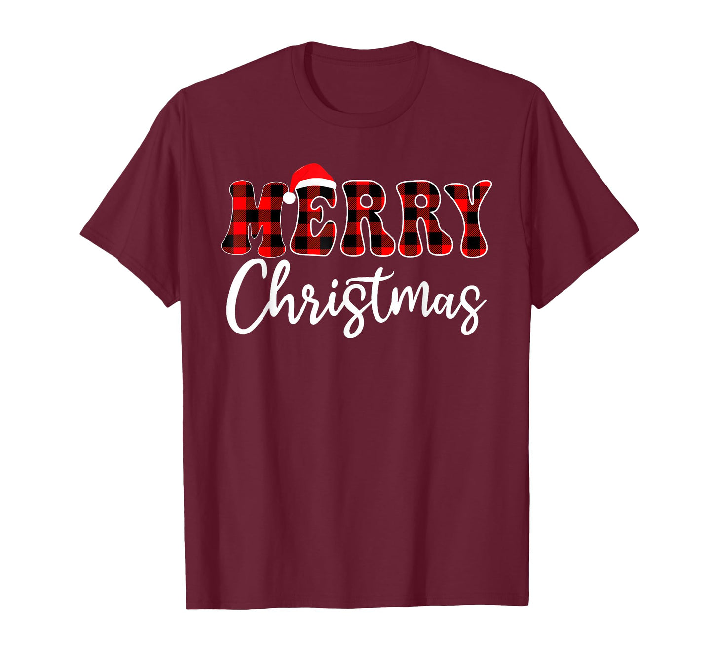 Merry Christmas with Black and Red Plaid Family Men Women T-Shirt