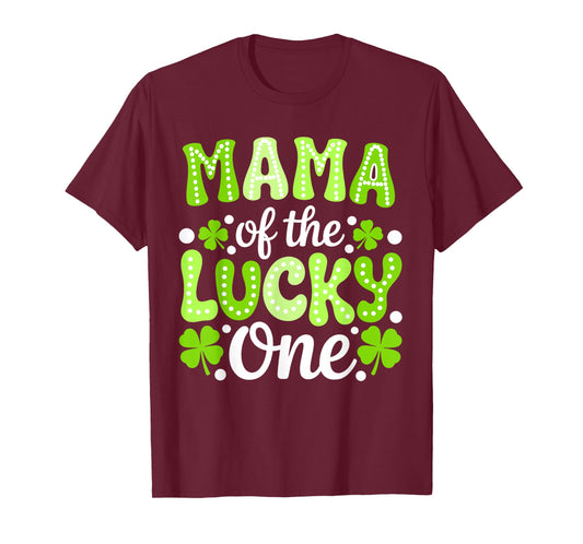 Mama of The Lucky One First Birthday St Patrick's Day Groovy T-Shirt