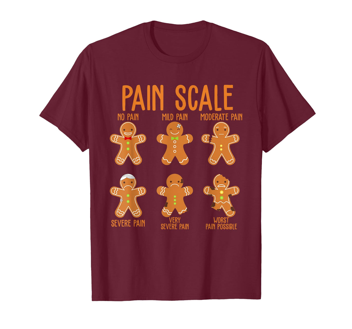 Retro Pain Scale Gingerbread Trauma Nurse Funny Christmas T-Shirt