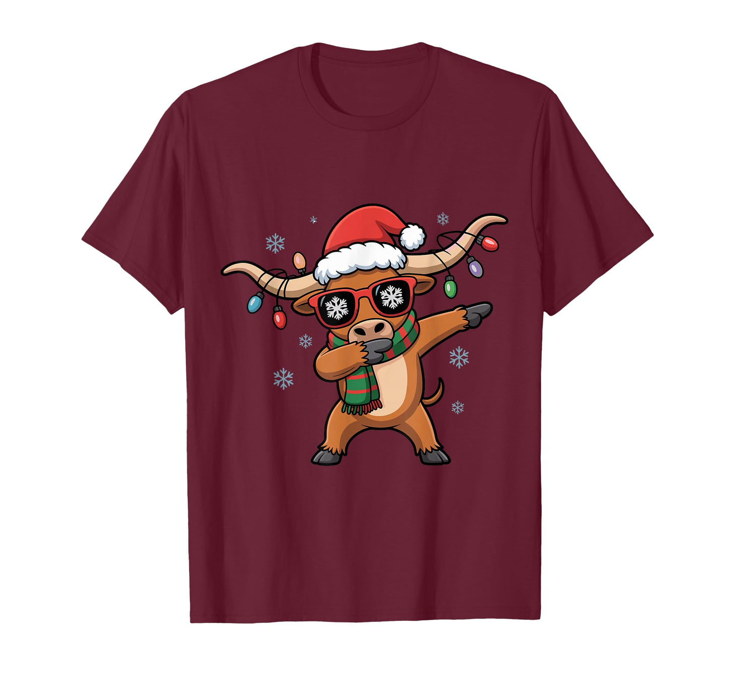 Dabbing Longhorn Christmas Funny Holiday Design T-Shirt