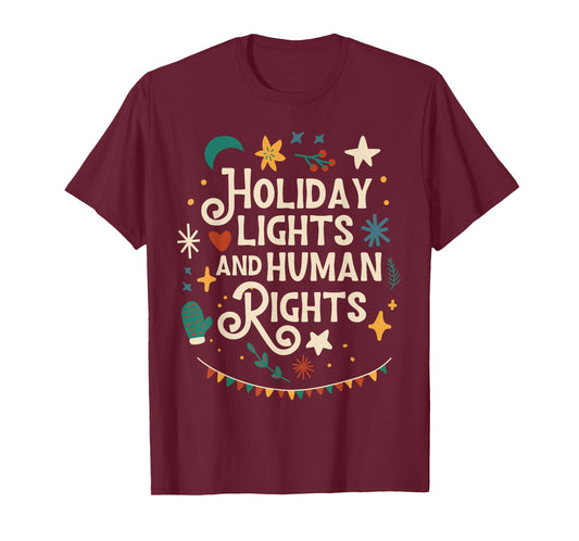 Retro Holiday Lights and Human Rights Supporters Christmas T-Shirt