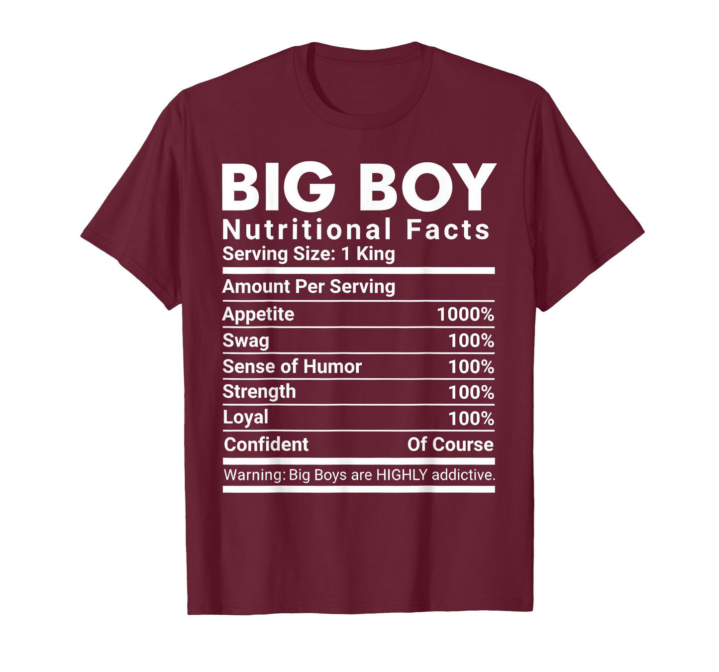 Big Boy Nutritional Facts Swag Confident Men T-Shirt