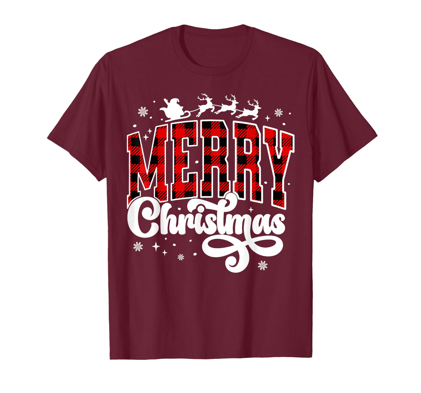 Merry Christmas Buffalo Plaid Red Santa Family Xmas Pajamas T-Shirt