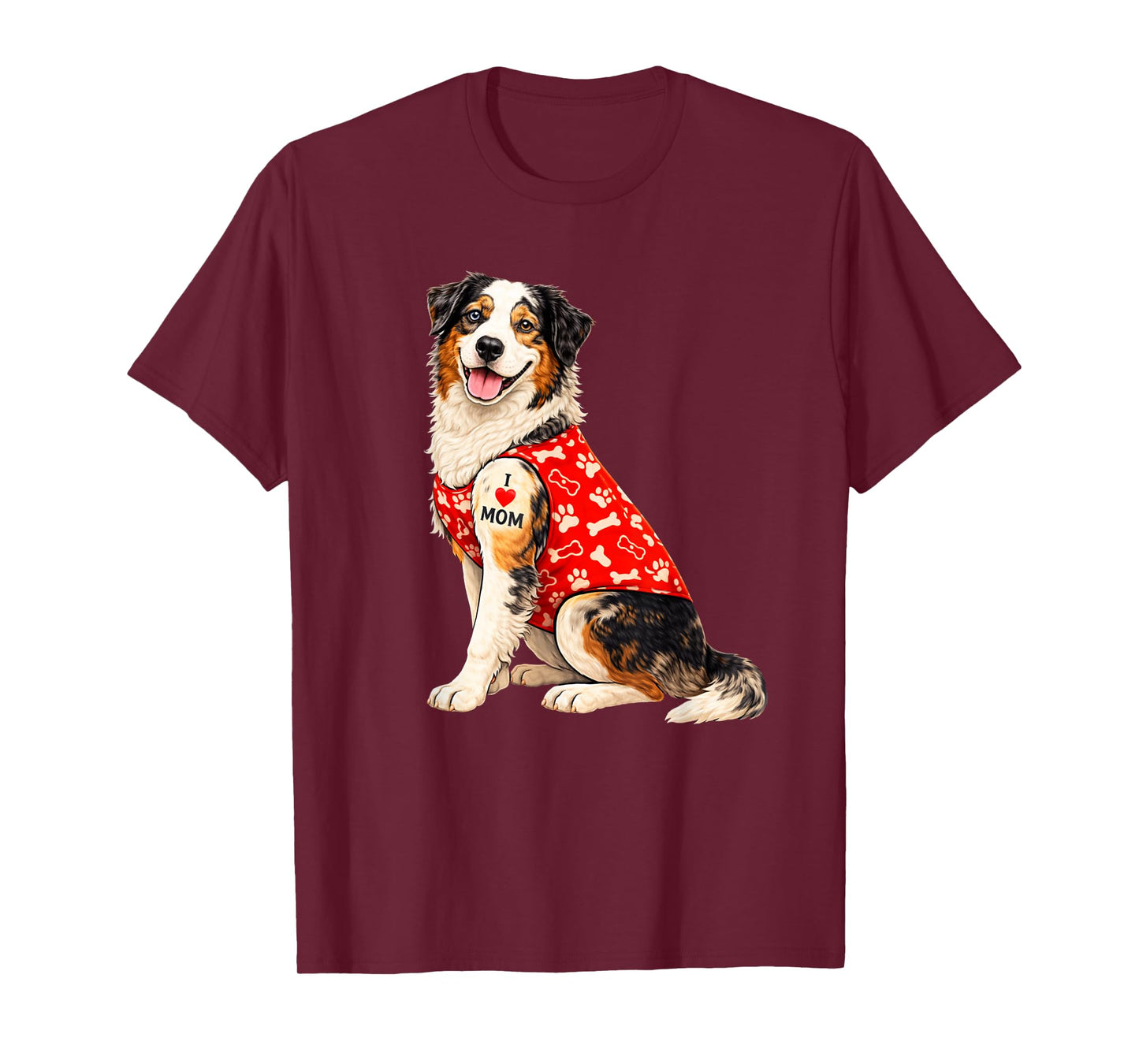 Australian Shepherd Mom I Love Mom Heart Tattoo Aussie. T-Shirt