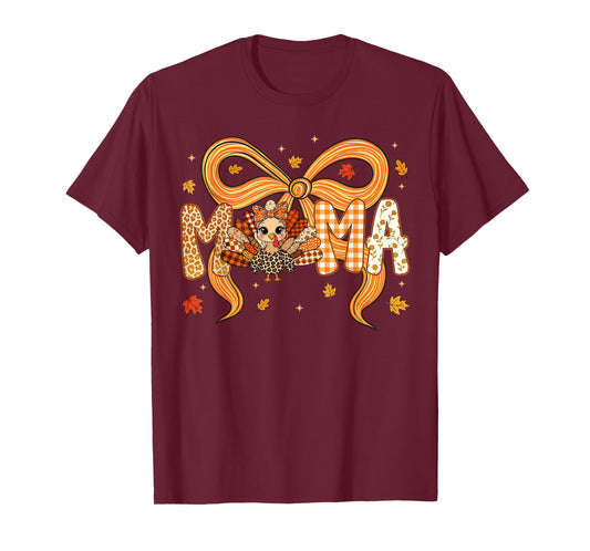 Retro Mama Coquette Fall Turkey Thanksgiving Matching Mom T-Shirt