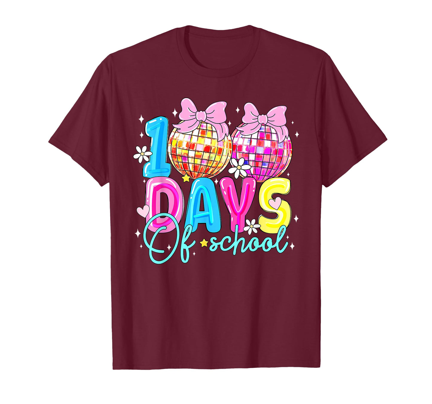 100 Days of School Disco Ball Coquette Bow Girl Kid Teacher T-Shirt