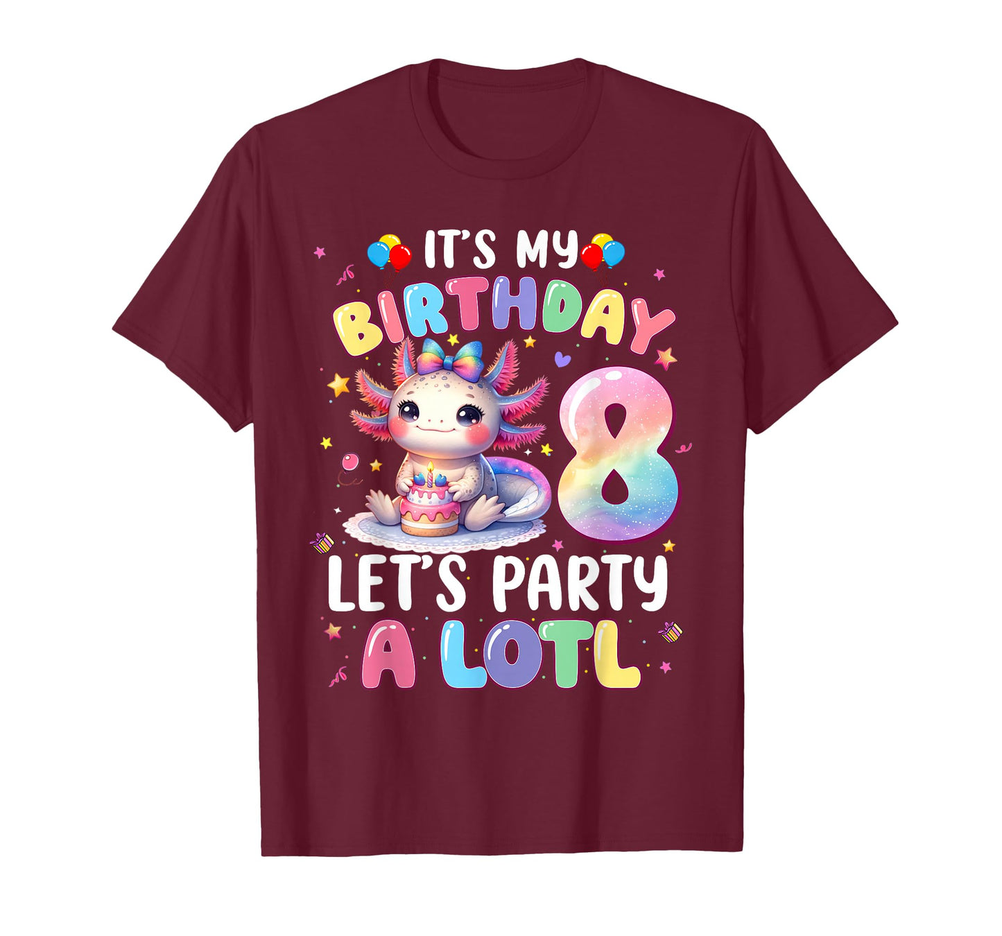 I'm 8th Birthday Girl Cute Axolotl 8 Year Old Bday Kids T-Shirt