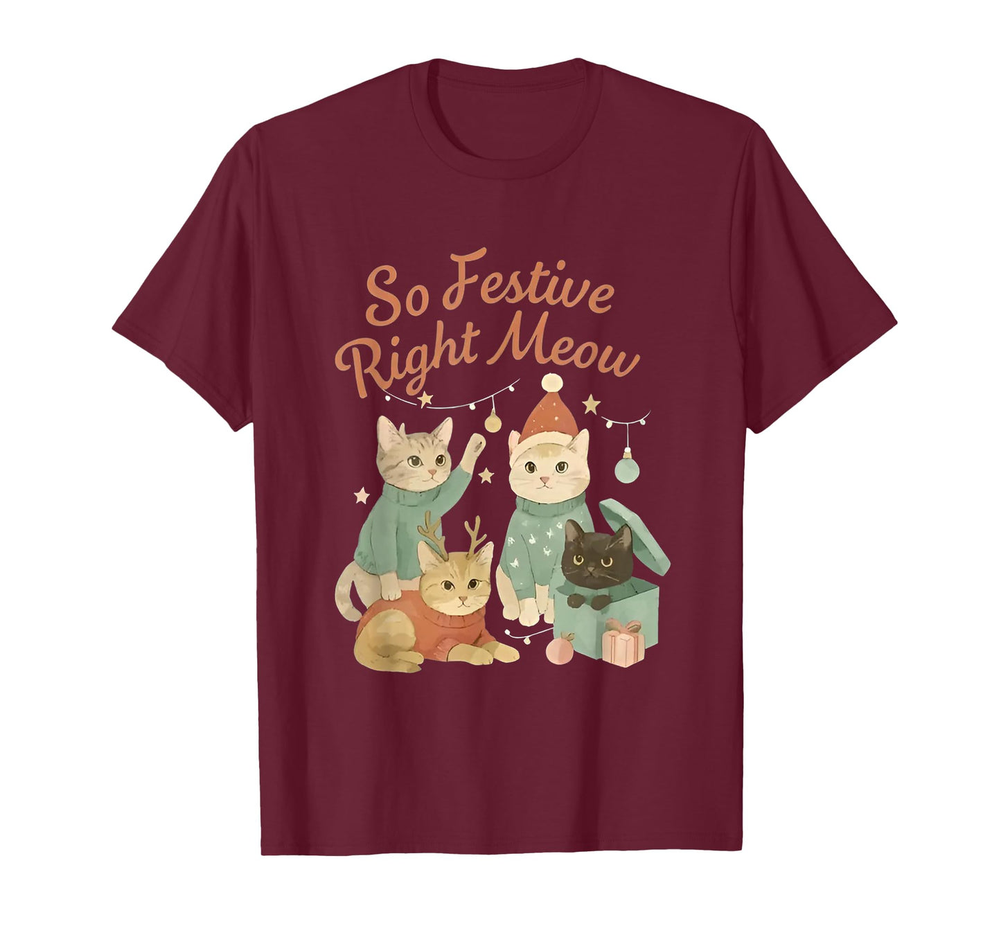 So Festive Right Meow Funny Christmas Santa Cat T-Shirt