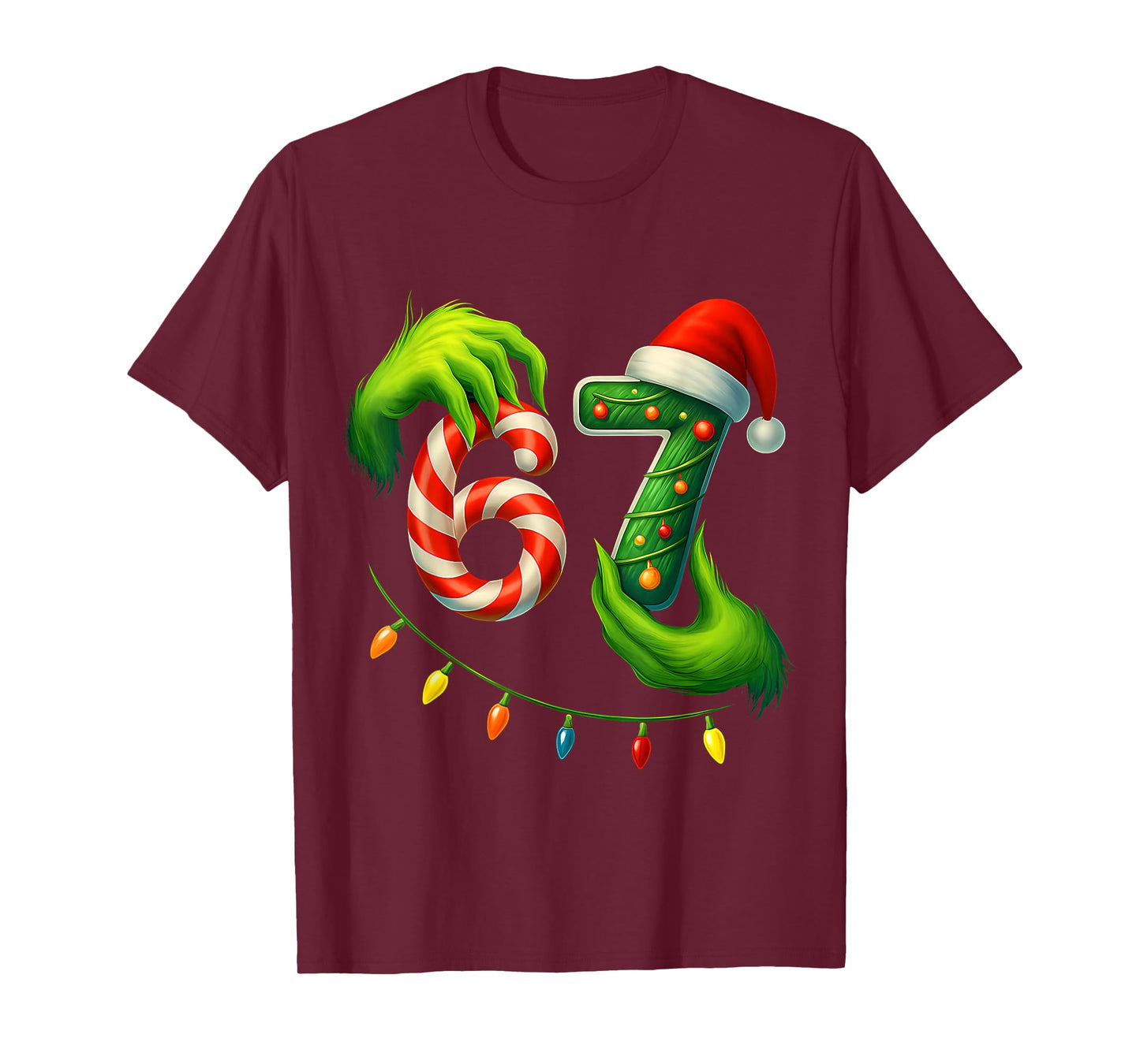 Funny Six Seven 67 Meme 6 7 Santa Christmas Brainrot Kids Pj T-Shirt