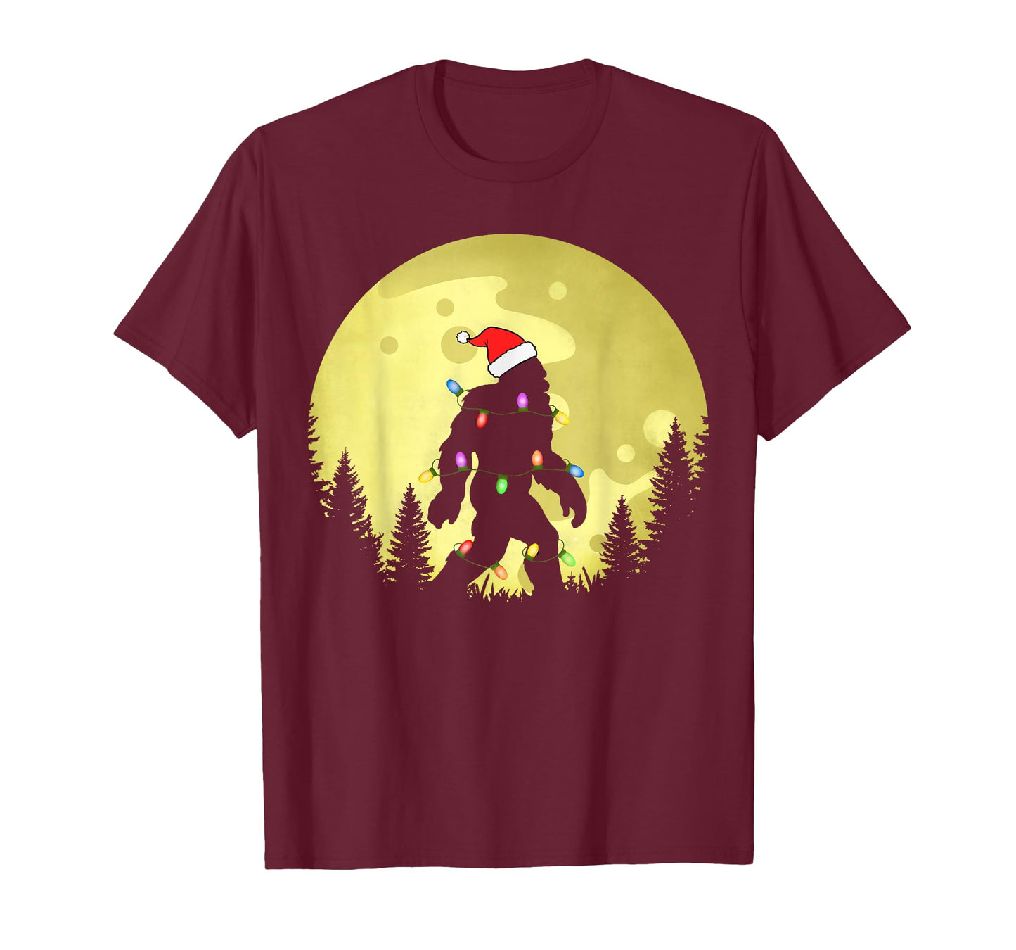 Funny Christmas Bigfoot Santa Hat Moon Sasquatch Mens T-Shirt