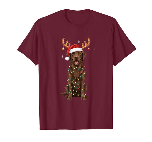 Christmas Chocolate Labrador in Santa Hat with Lights Reinde T-Shirt