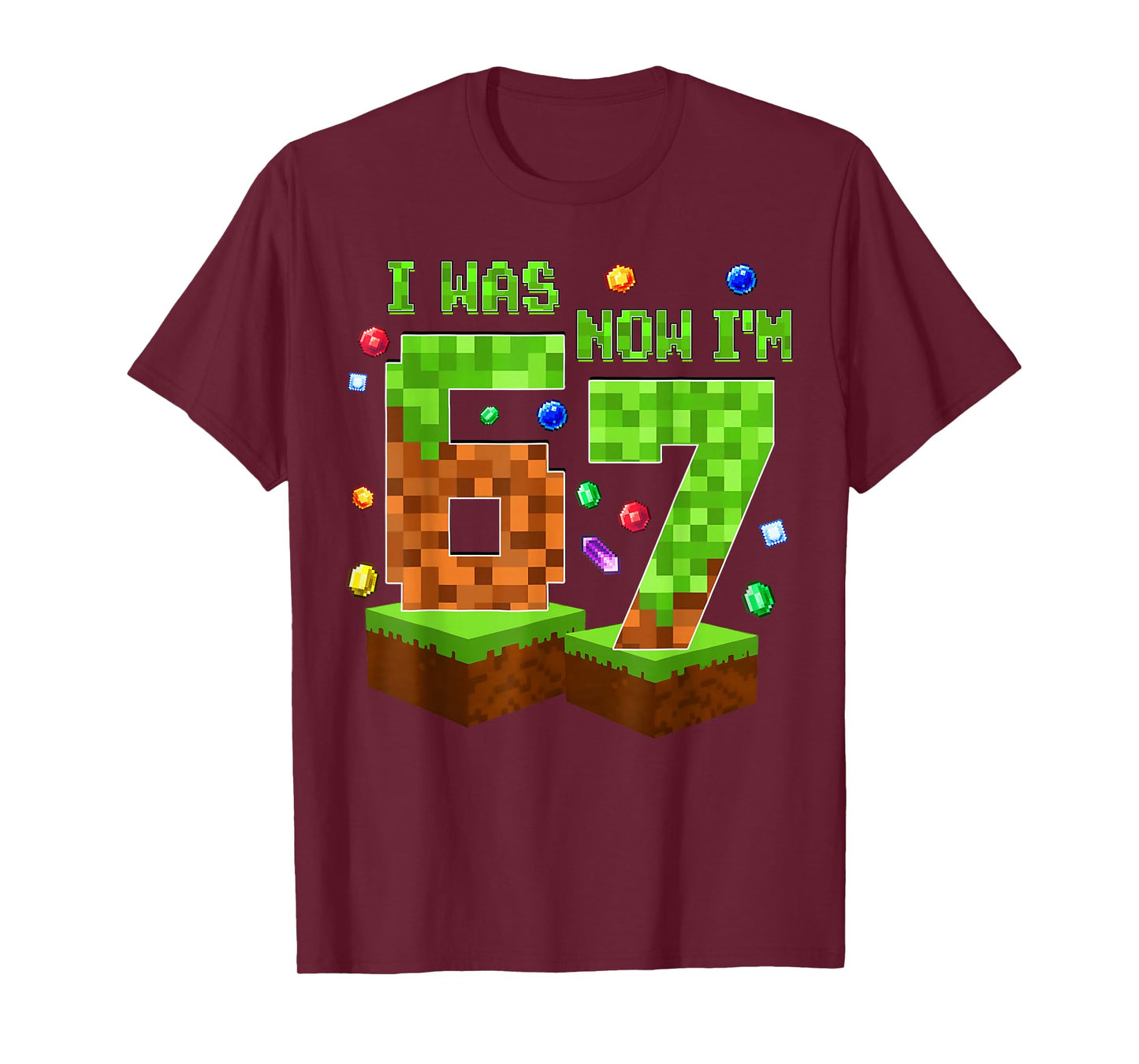 7 Year Old Pixel Birthday Boy I was 6 Now I'm 7 Funny Meme T-Shirt