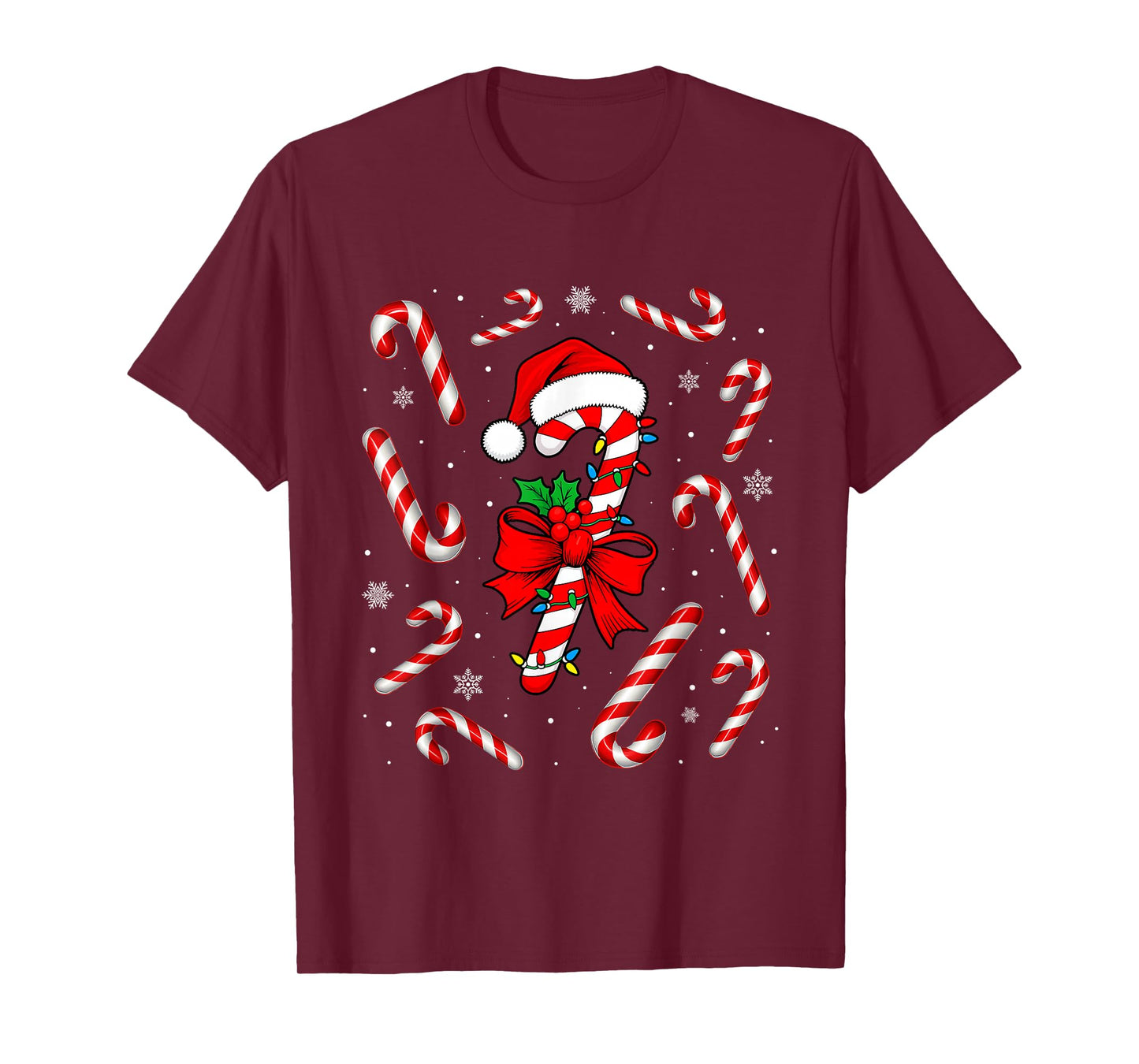 Funny Red and White Candy Cane Xmas Lights Santa Christmas T-Shirt