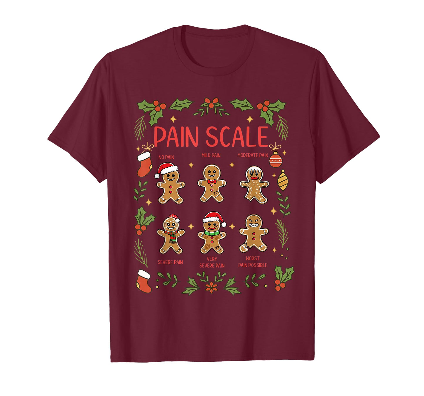 Pain Scale Gingerbread Assessment RN ER Nurse Christmas T-Shirt