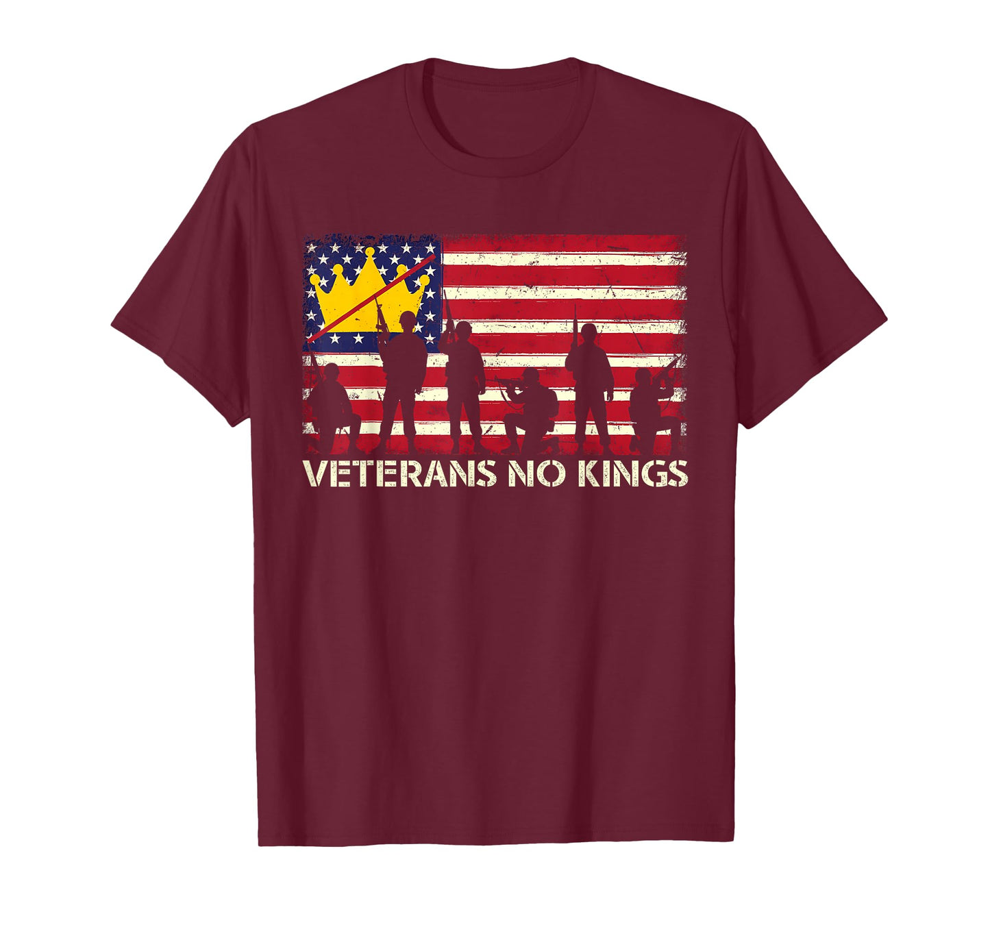 Veterans No Kings Vintage America Flag Veterans T-Shirt