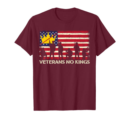 Veterans No Kings Vintage America Flag Veterans T-Shirt