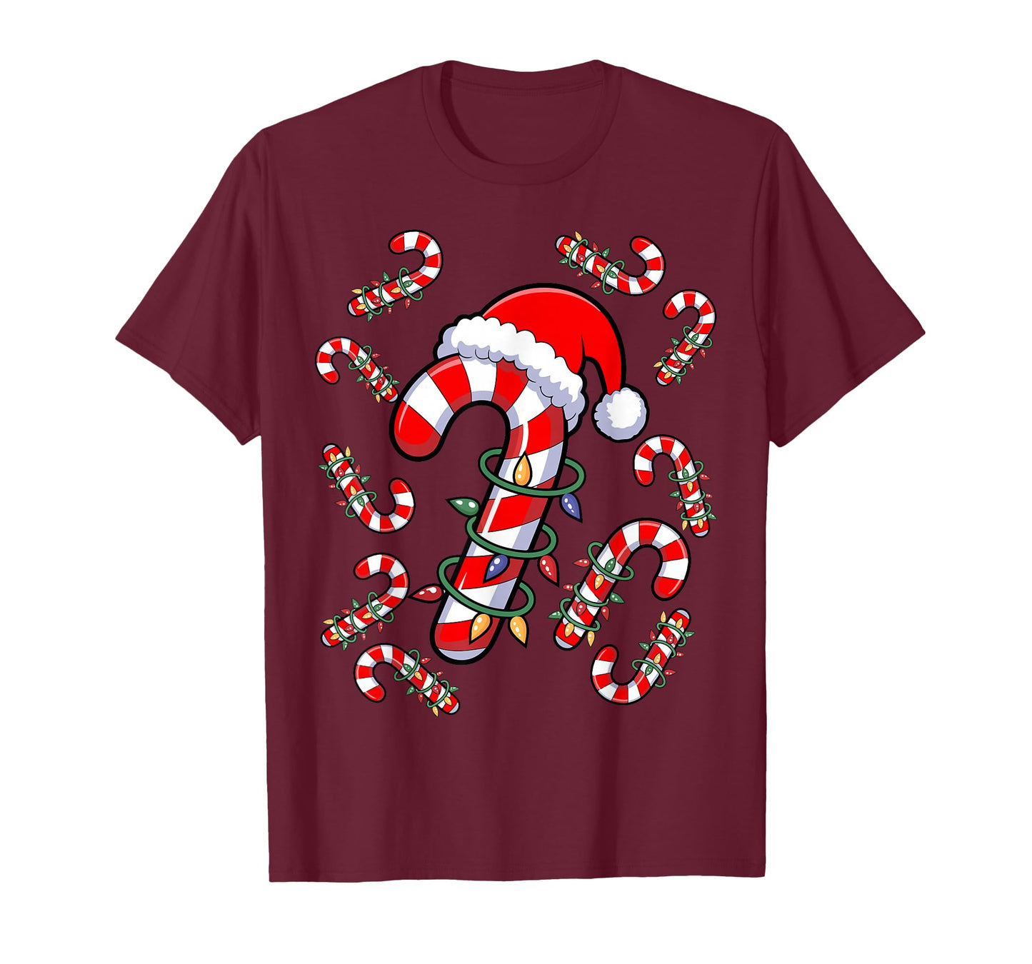 Red and White Candy Cane Santa Christmas Xmas Lights T-Shirt