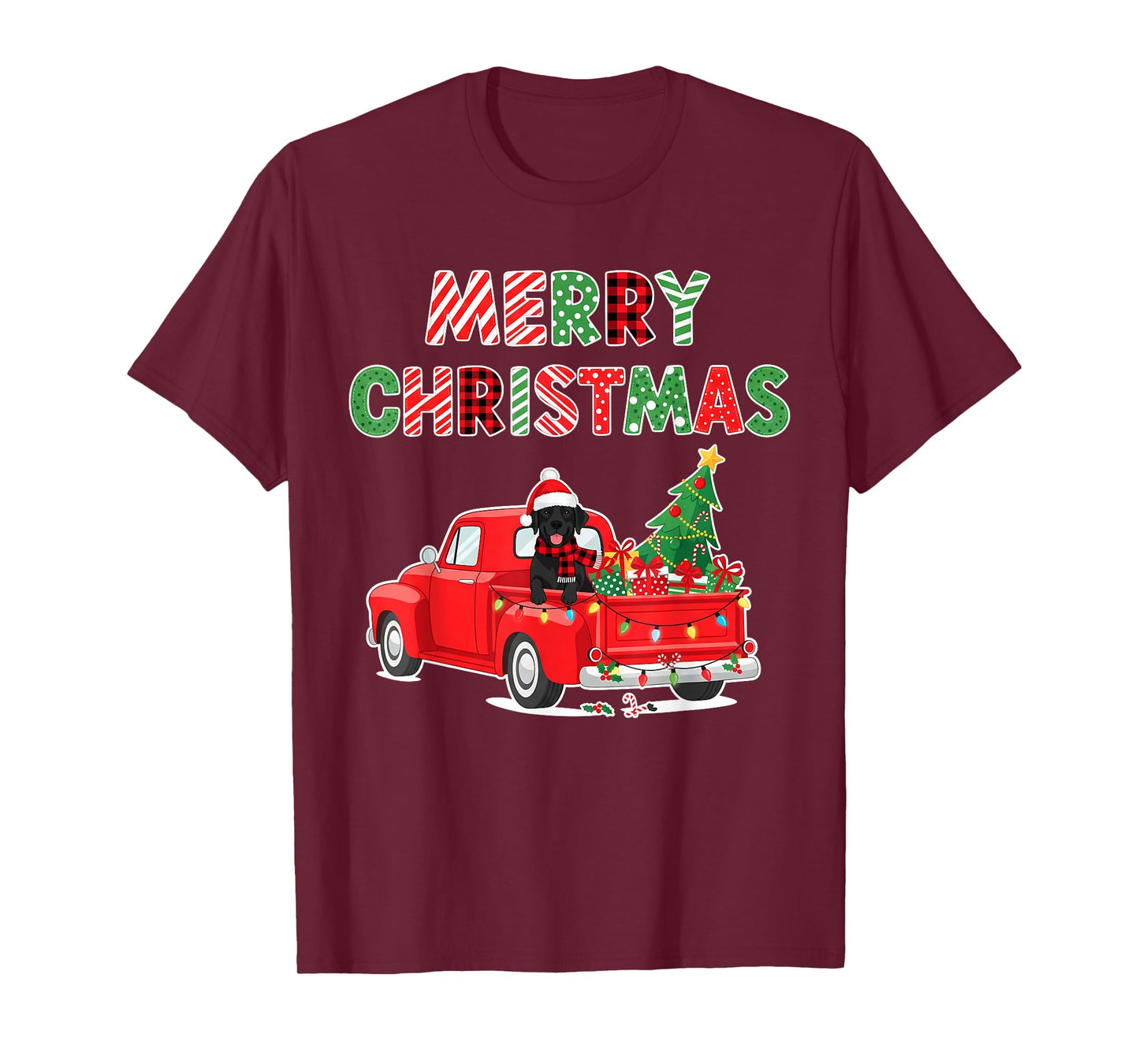 Merry Christmas Black Lab Labrador Red Truck Pajama Dog Xmas T-Shirt
